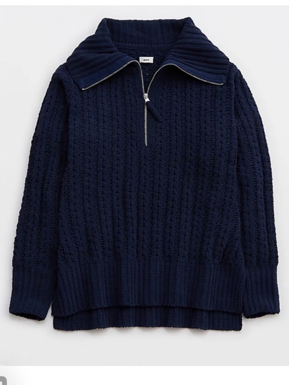 Aerie Navy Cable-Knit Half-Zip oversized Pullover Sweater